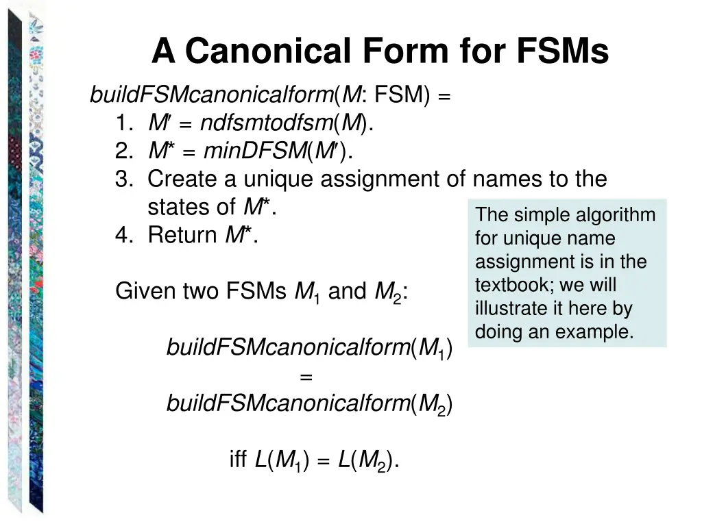 a canonical form for fsms buildfsmcanonicalform