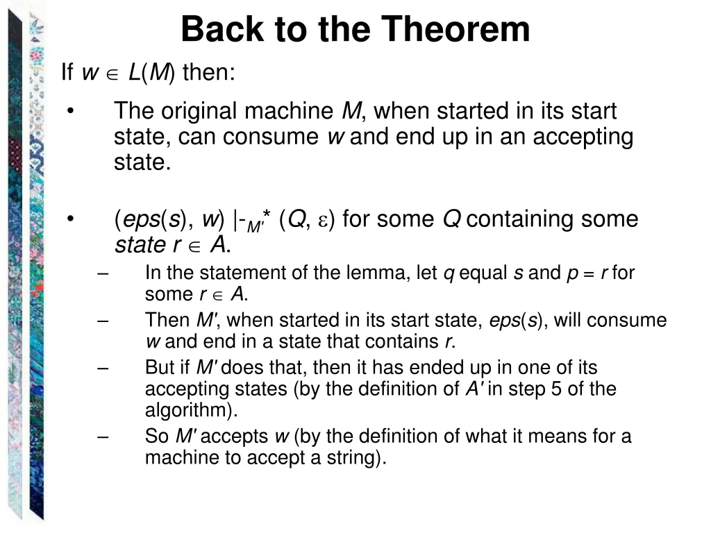 back to the theorem if w l m then