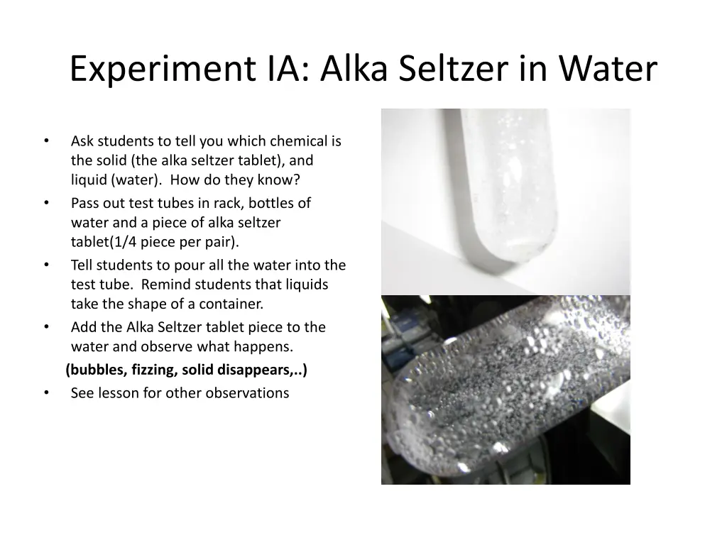 experiment ia alka seltzer in water