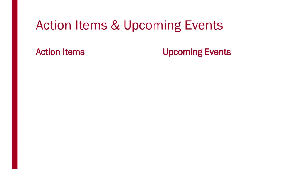 action items upcoming events 1