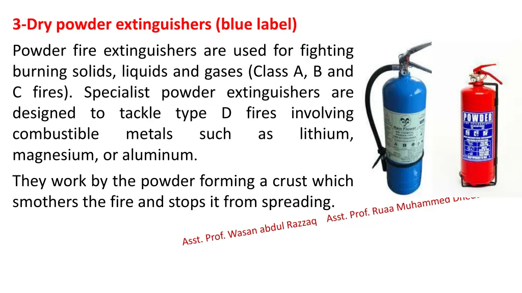 3 dry powder extinguishers blue label