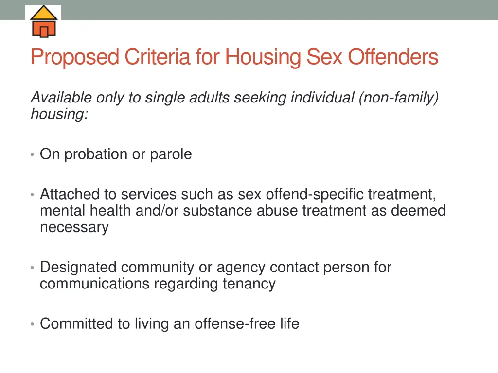 proposed criteria for housing sex offenders