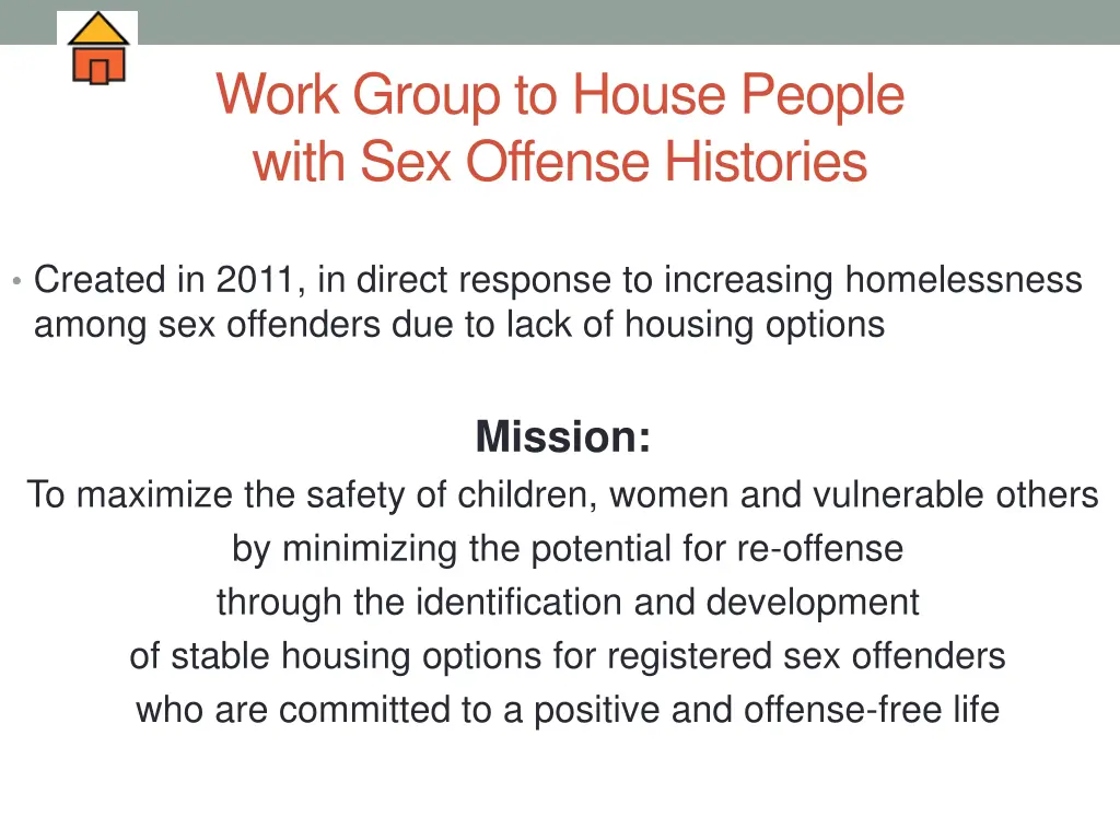 work group to house people with sex offense