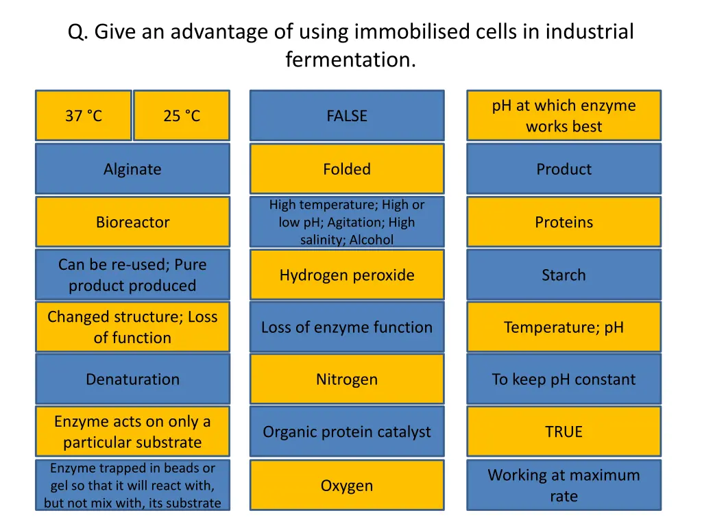 q give an advantage of using immobilised cells