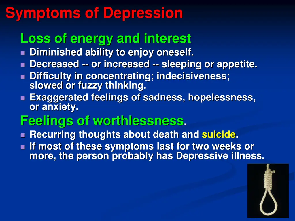 symptoms of depression