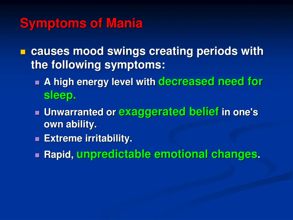 symptoms of mania