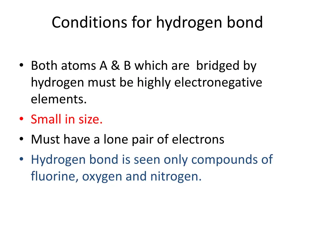 conditions for hydrogen bond