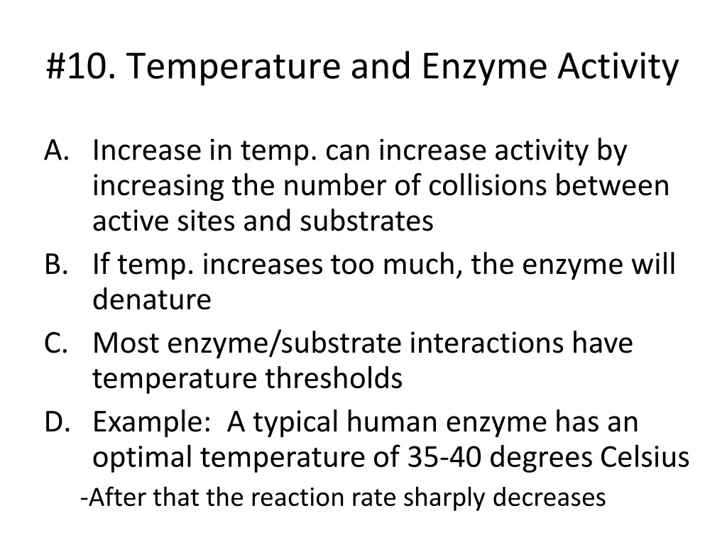 10 temperature and enzyme activity