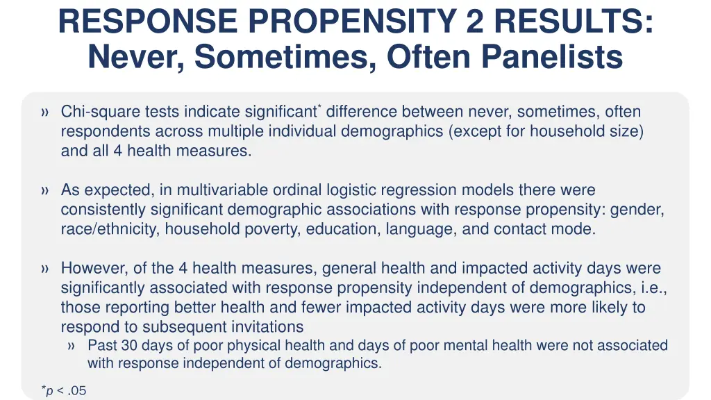 response propensity 2 results never sometimes