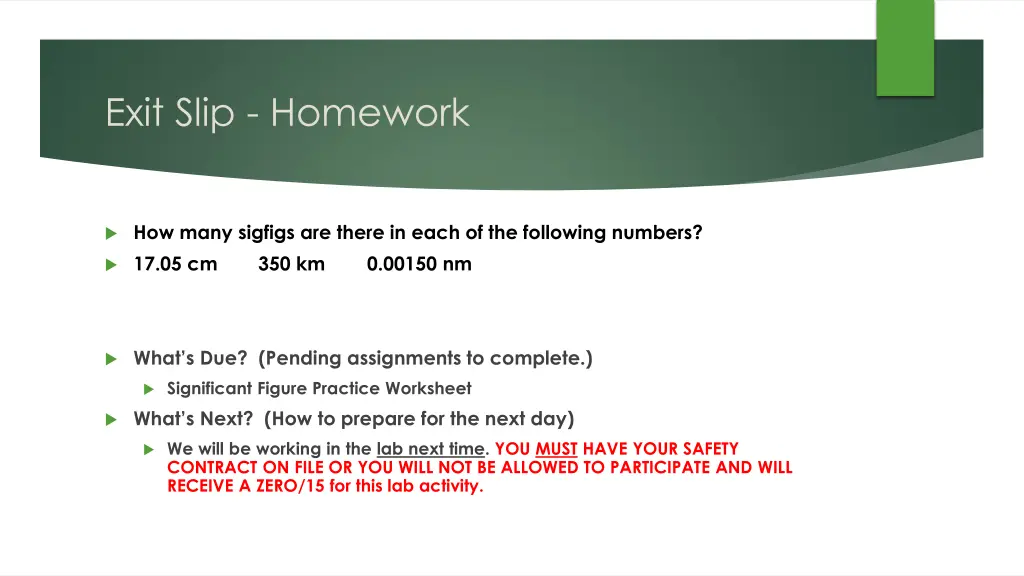 exit slip homework