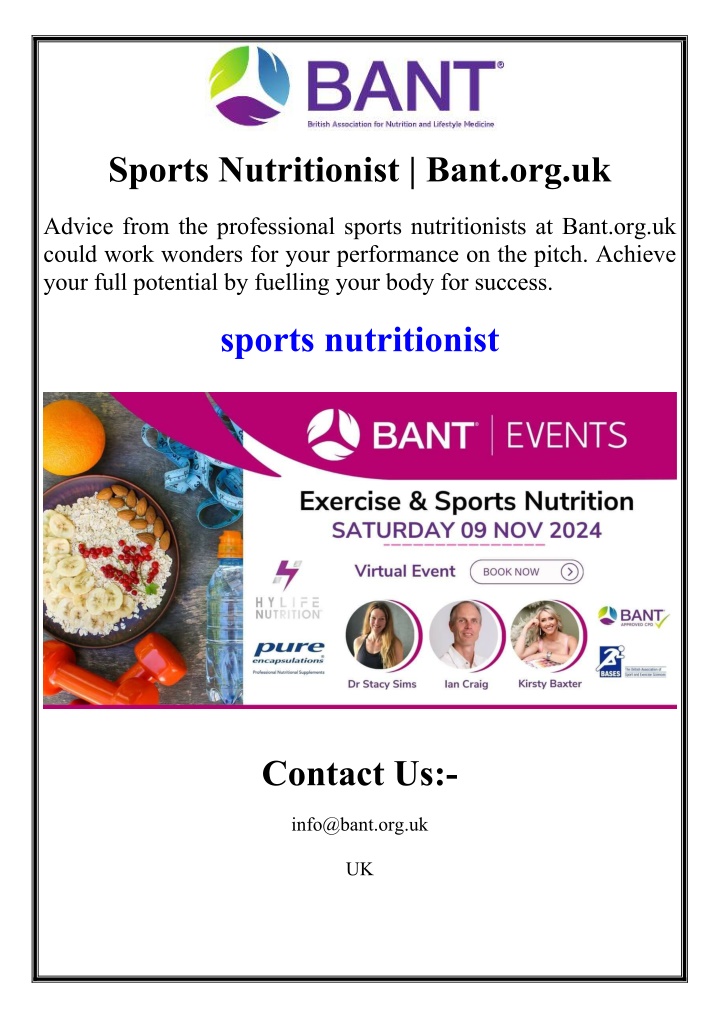 sports nutritionist bant org uk