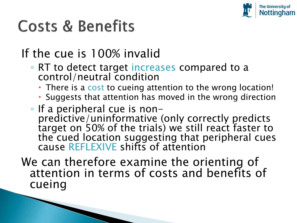 if the cue is 100 invalid rt to detect target