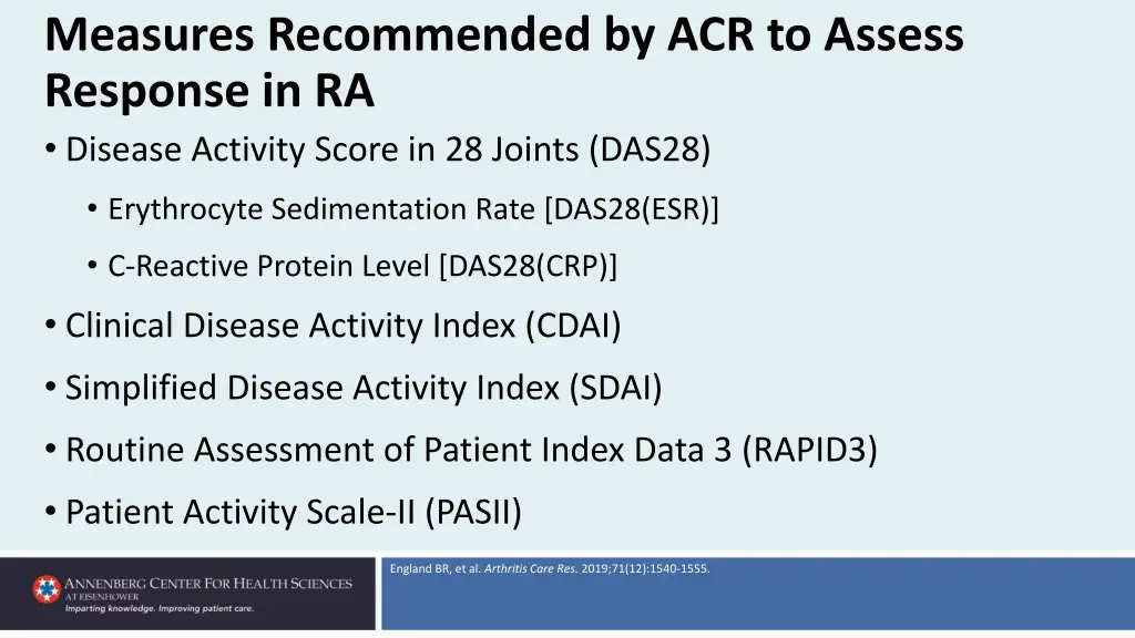 measures recommended by acr to assess response
