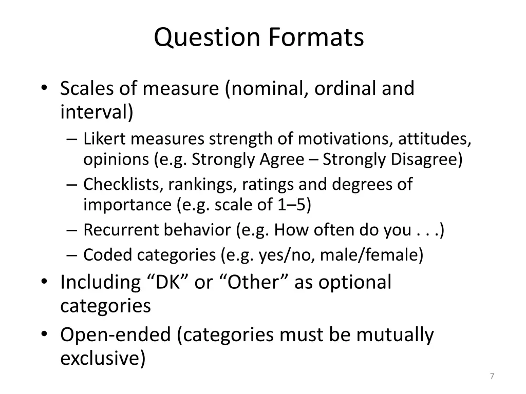 question formats