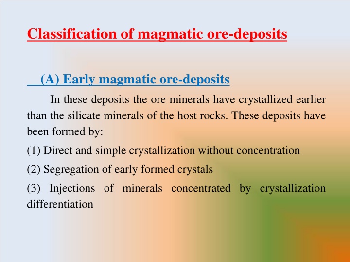 classification of magmatic ore deposits