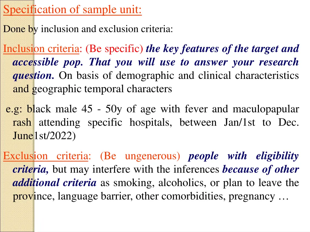 specification of sample unit