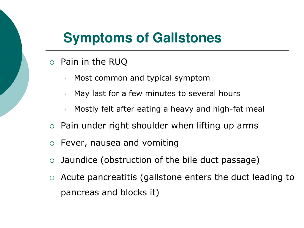 symptoms of gallstones
