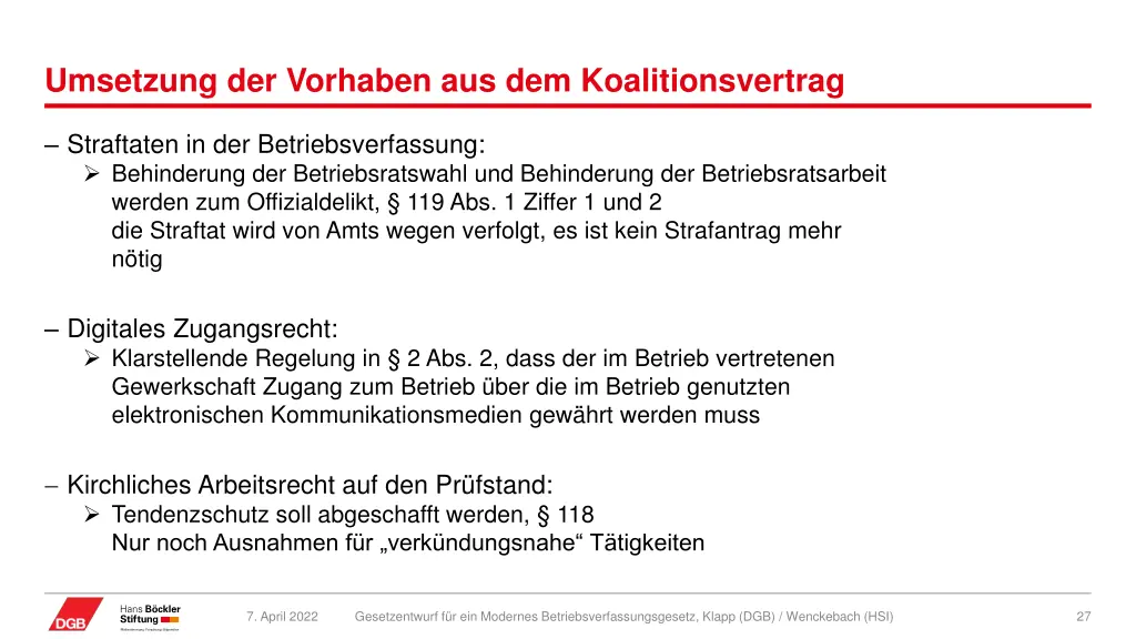 umsetzung der vorhaben aus dem koalitionsvertrag 1