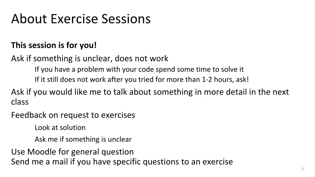 about exercise sessions 1