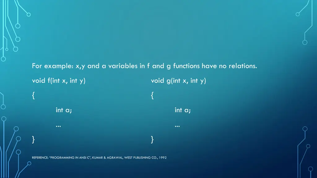 for example x y and a variables