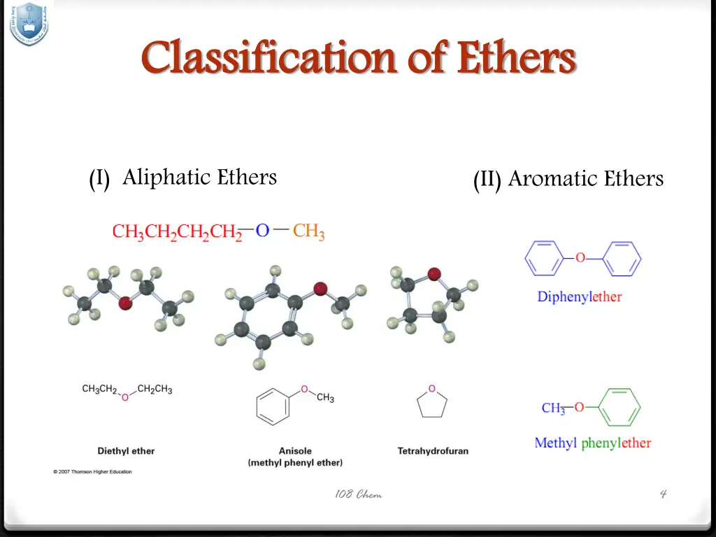 classification of ethers