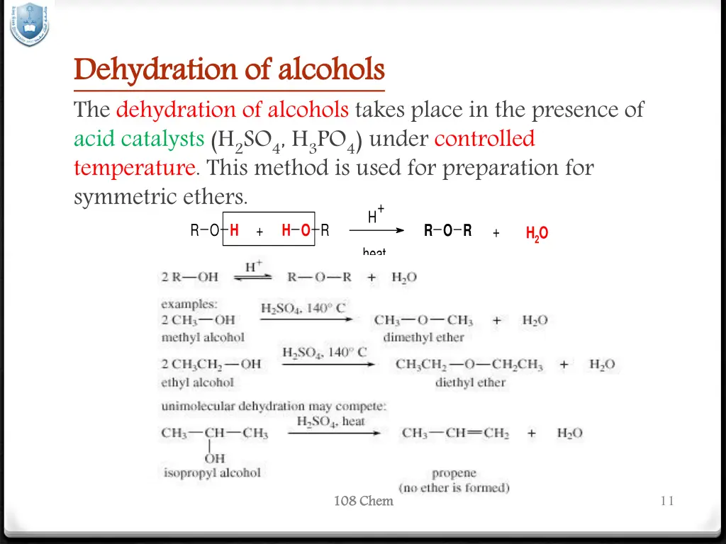dehydration of the dehydration of alcohols takes