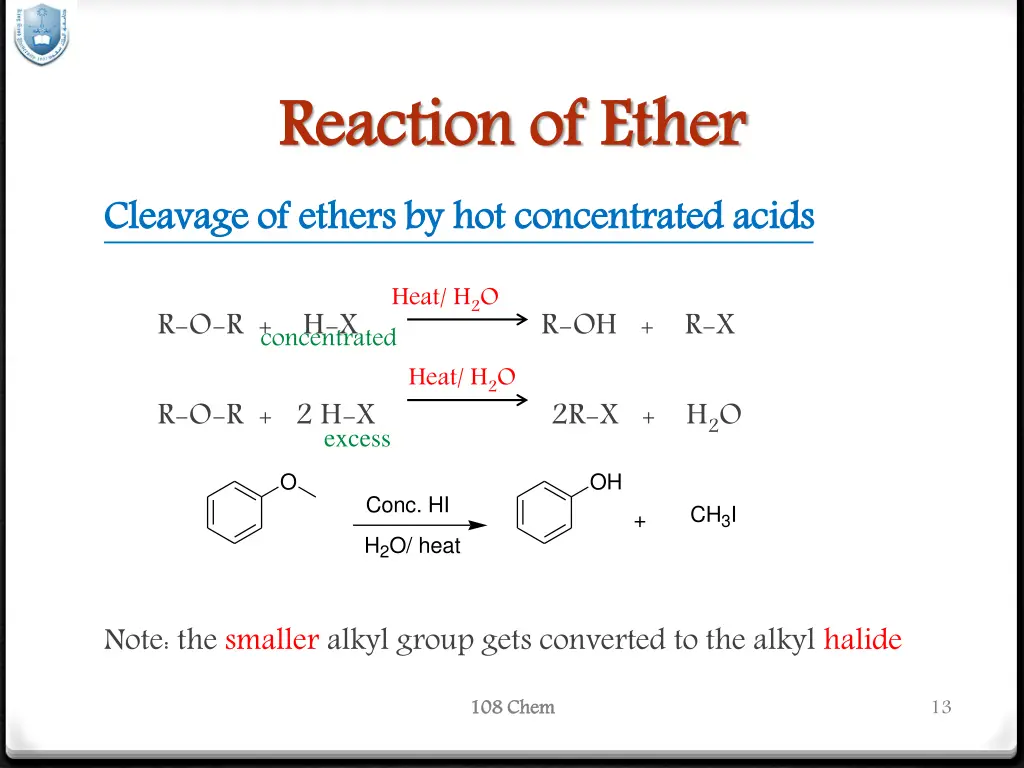 reaction of ether cleavage of ethers