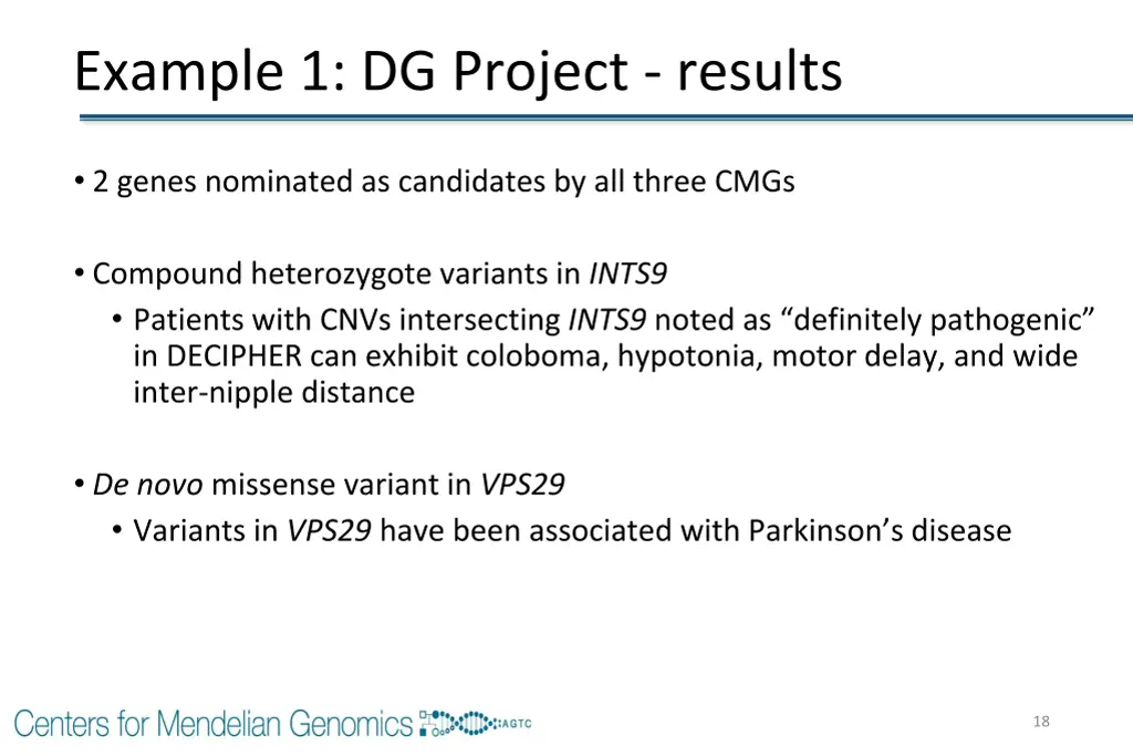 example 1 dg project results