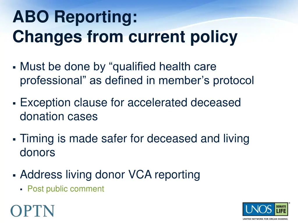 abo reporting changes from current policy