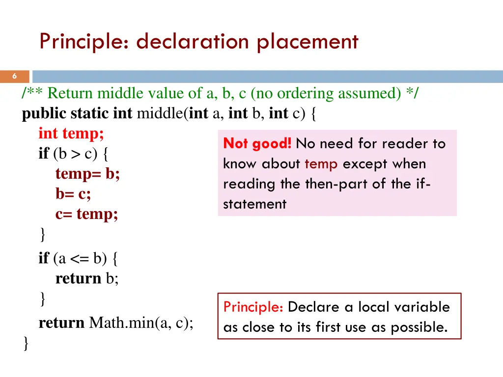 principle declaration placement