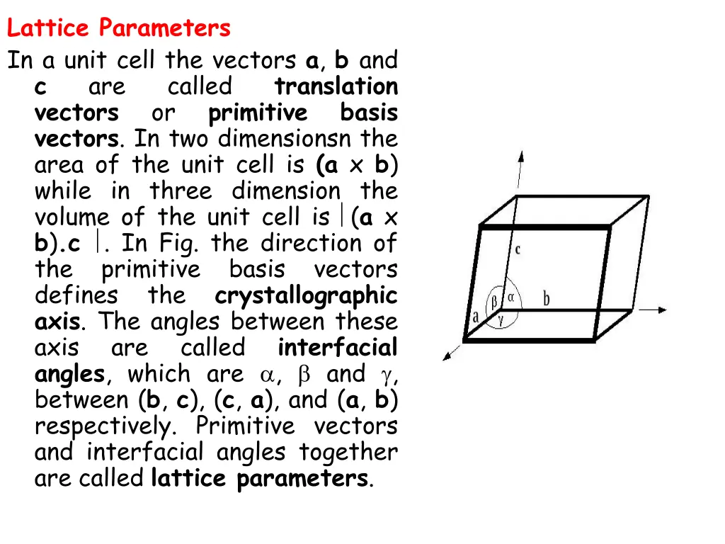 lattice parameters in a unit cell the vectors