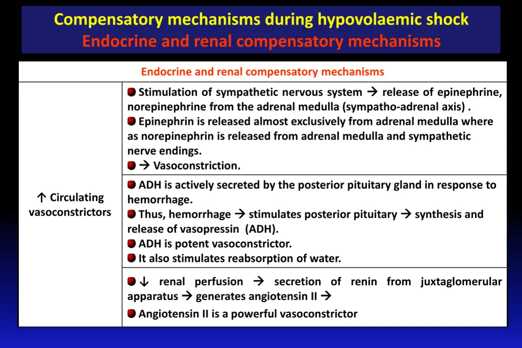 endocrine and renal compensatory mechanisms