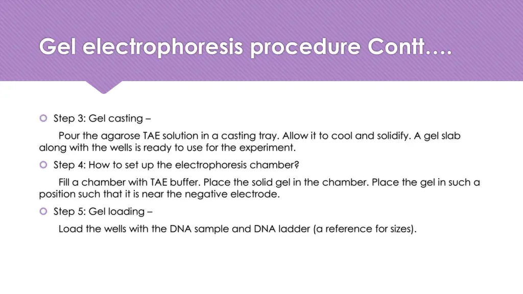 gel electrophoresis procedure contt