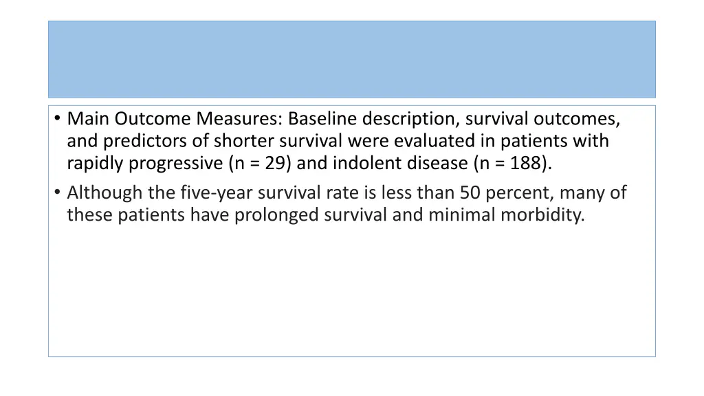 main outcome measures baseline description