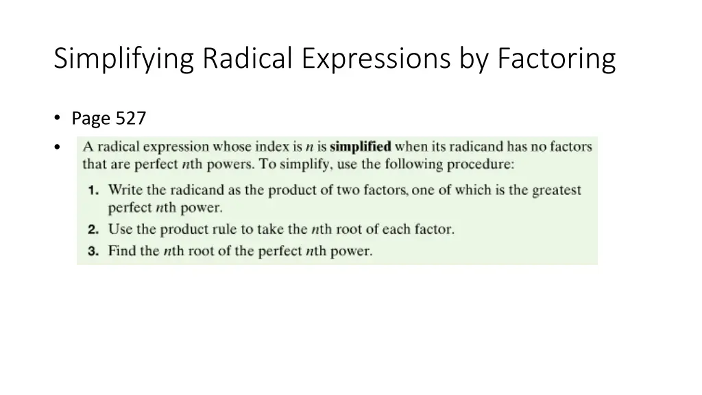 simplifying radical expressions by factoring