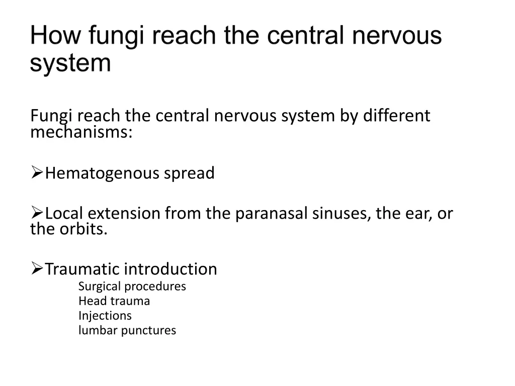 fungi reach the central nervous system