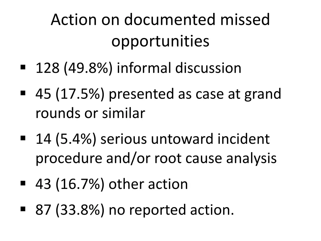 action on documented missed opportunities