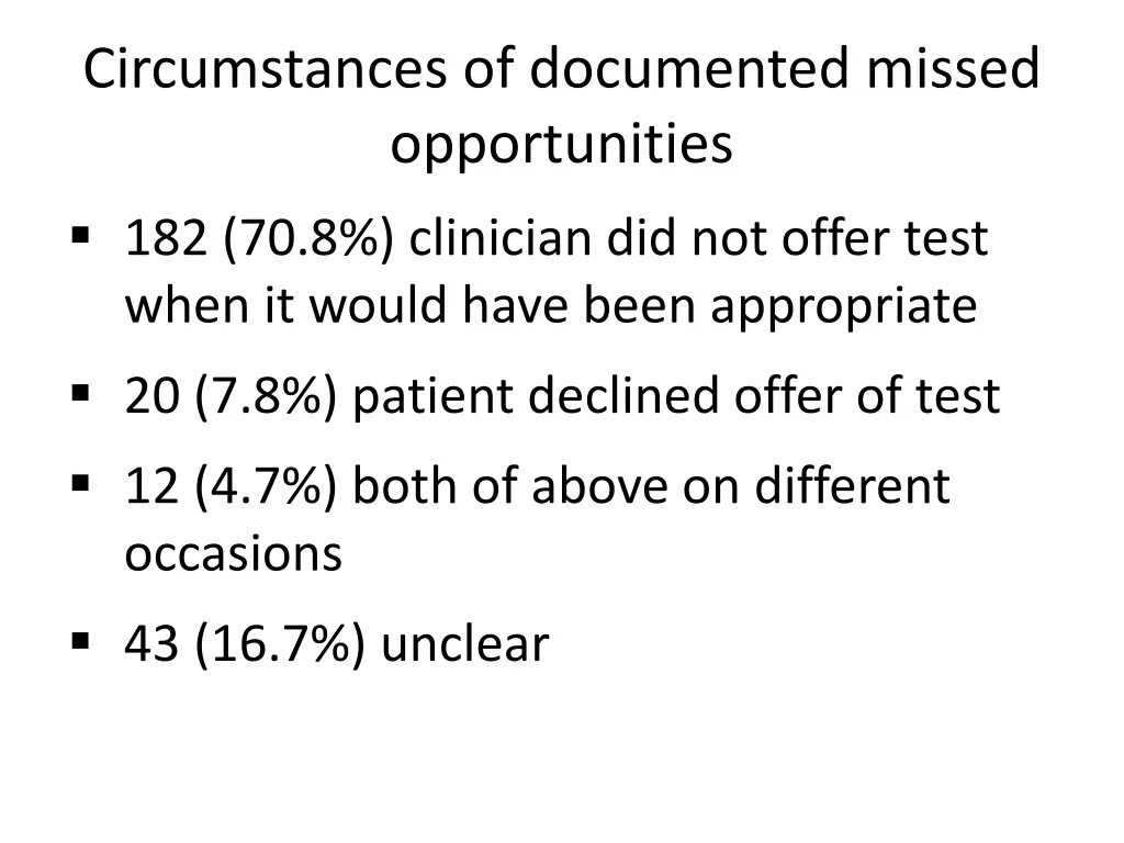 circumstances of documented missed opportunities
