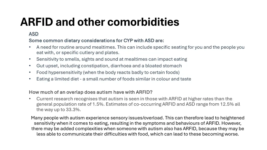 arfid and other comorbidities asd asd some common