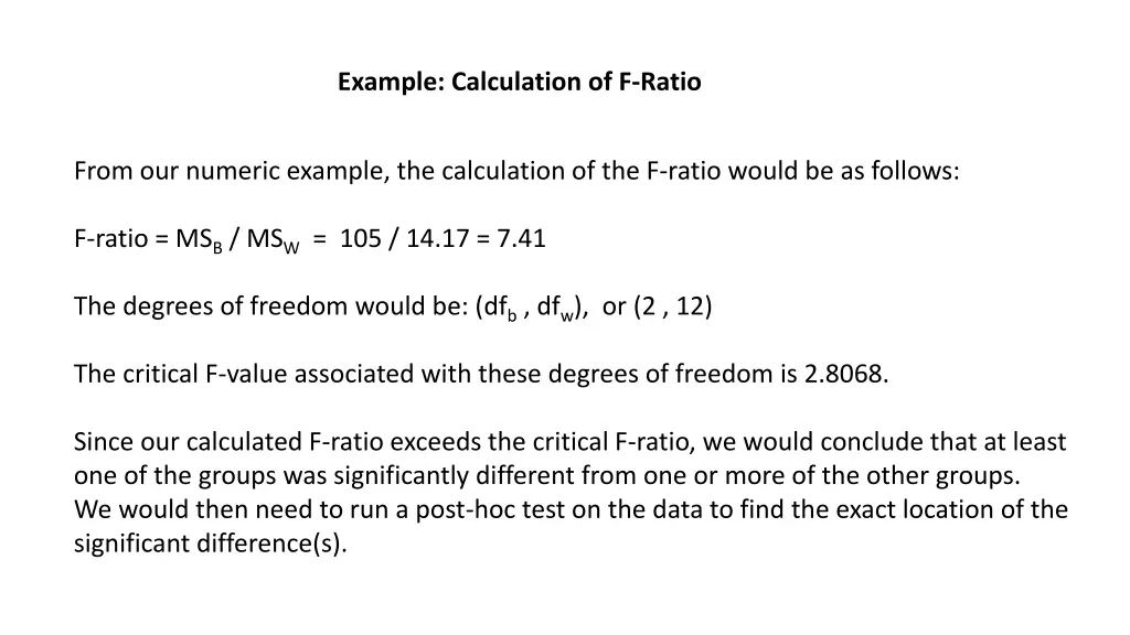 example calculation of f ratio