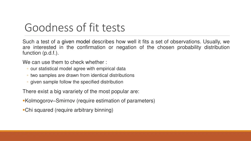 goodness of fit tests