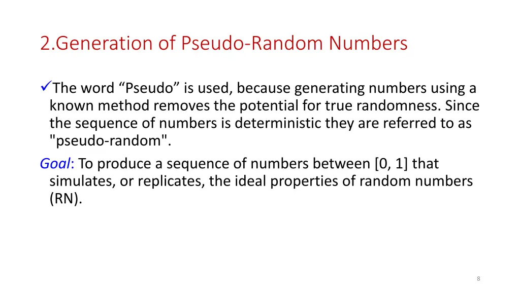 2 generation of pseudo random numbers