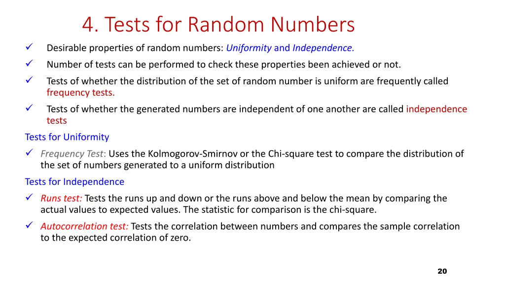4 tests for random numbers