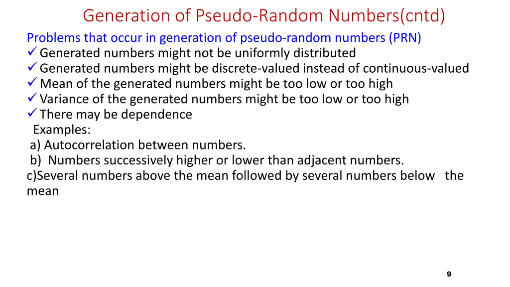 generation of pseudo random numbers cntd problems