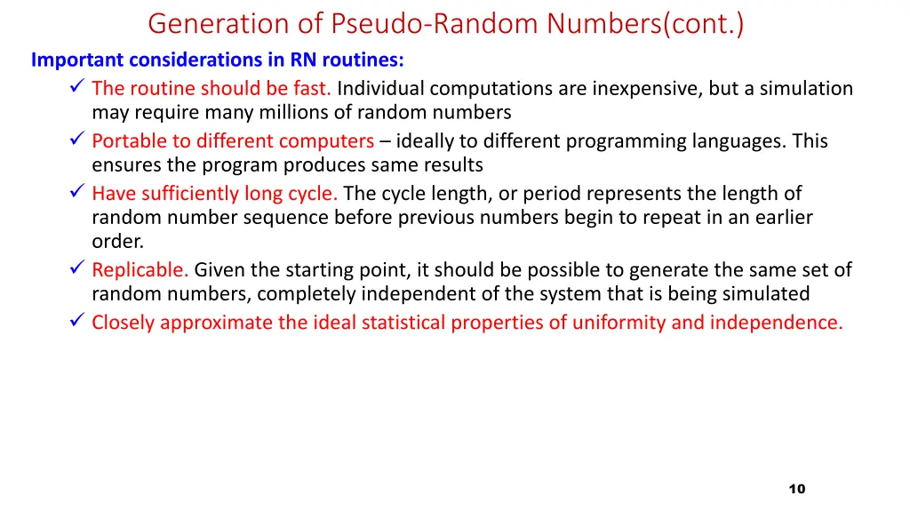 generation of pseudo random numbers cont