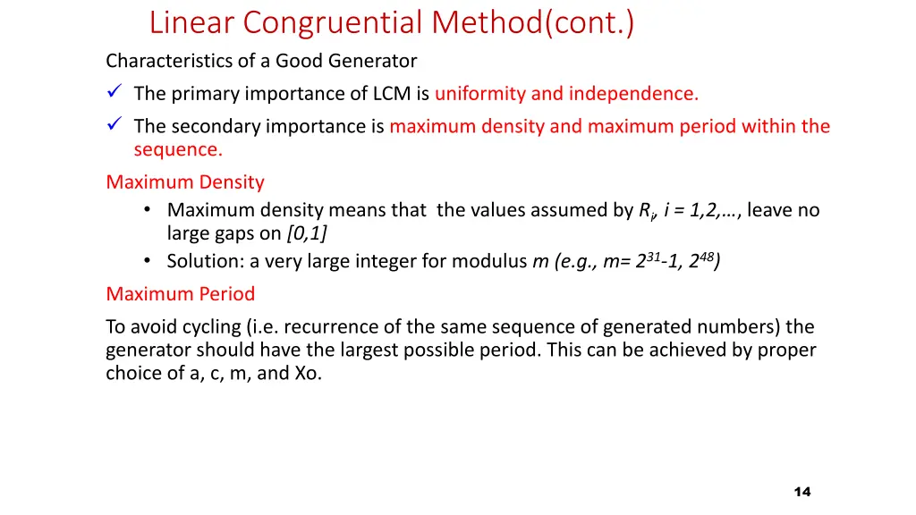 linear congruential method cont characteristics