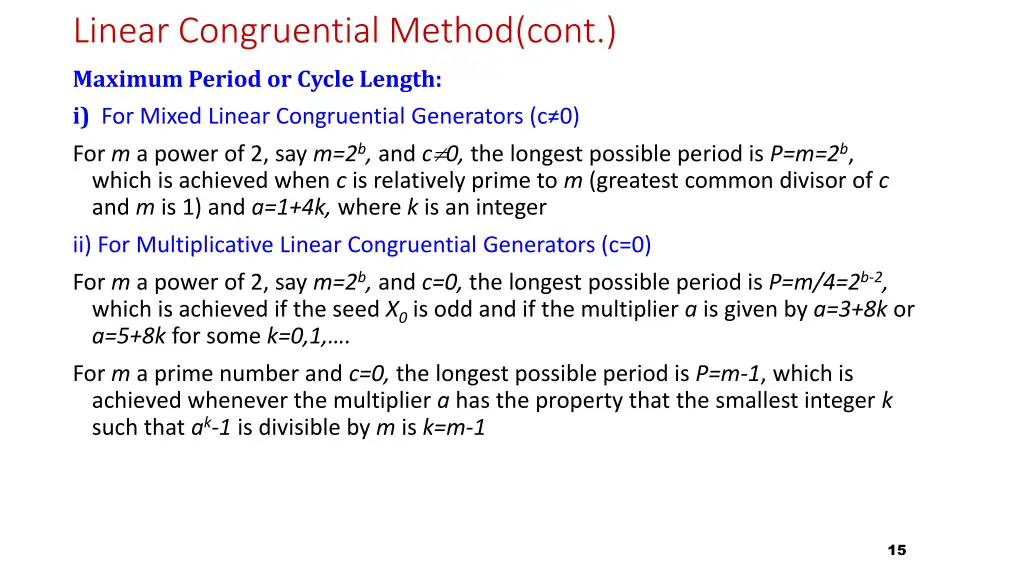 linear congruential method cont maximum period