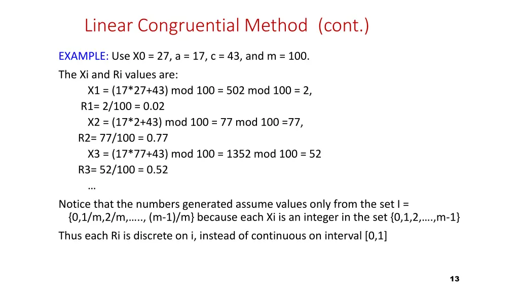 linear congruential method cont