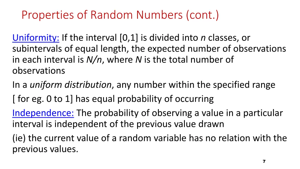 properties of random numbers cont
