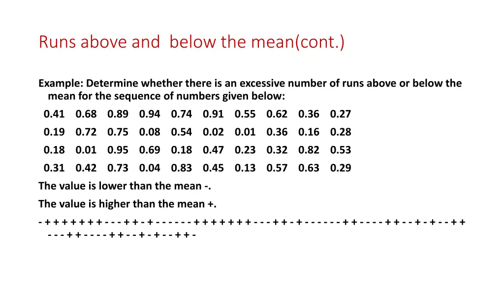 runs above and below the mean cont 1